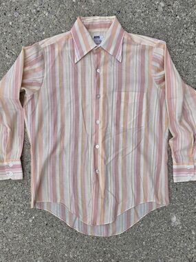Vintage 70s Montgomery Ward Pastel Striped Button Up Shirt Large